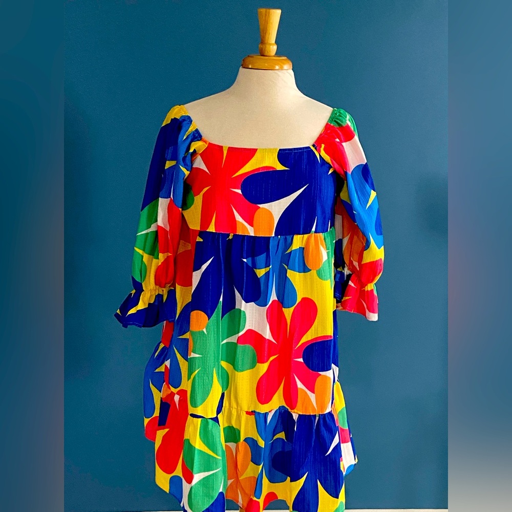 Puff sleeve colorful dress